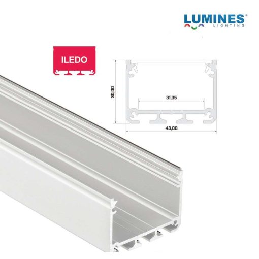 LED Alumínium Profil ILEDO Széles Magas Fehér 3 méter
