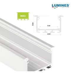 Led profil INSO led szalagokhoz Beépíthető Széles Mély Fehér 2 méteres alumínium