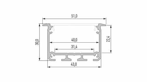 LED Alumínium Profil INSO Beépíthető Széles Mély Fehér 3 méter