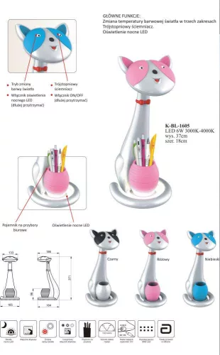 KAJA rózsaszín - fehér színű macska asztali gyereklámpa