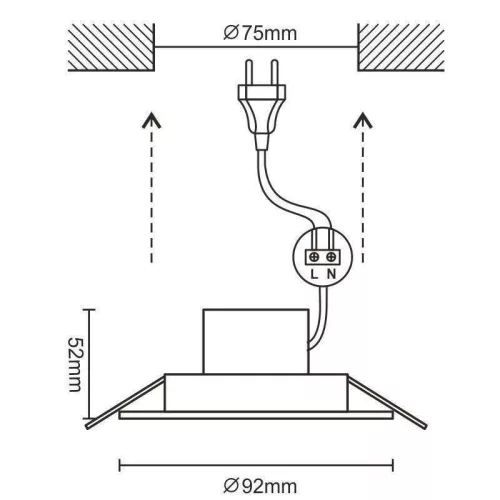 NEDES LED beépíthető lámpa kerek fehér keret 7W meleg fehér IP44 (furat:75 mm)