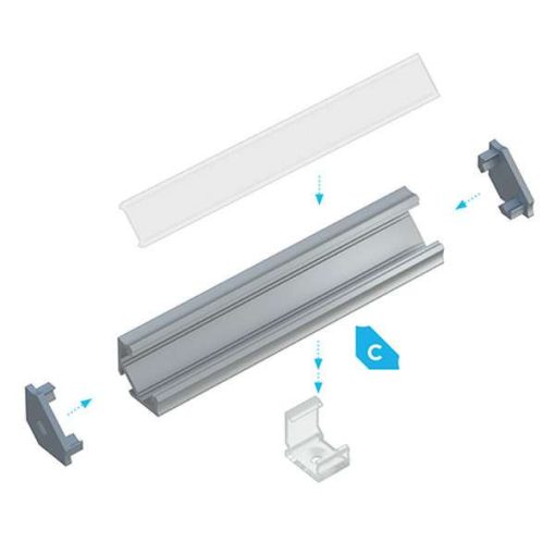 LUMINES Sarokba rögzíthető Led profil csomag Ezüst 2 méter Opál PMMA takaróval