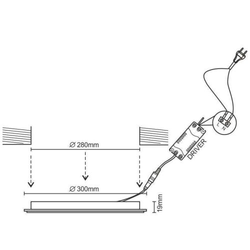 NEDES beépíthető mini led panel kerek 24W természetes fehér - külső táppal